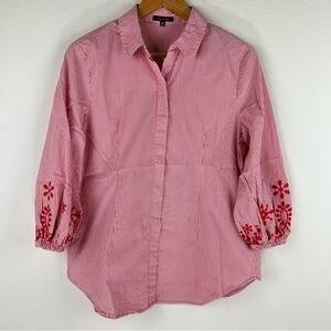 Vision 155 Women’s Cotton Blend Red and White Striped 3/4 Blouse Size 10